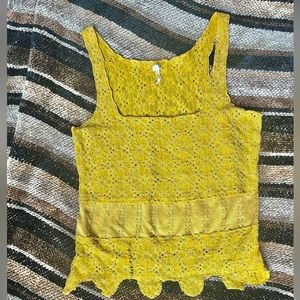 Free People Mustard Yellow Lace Cami